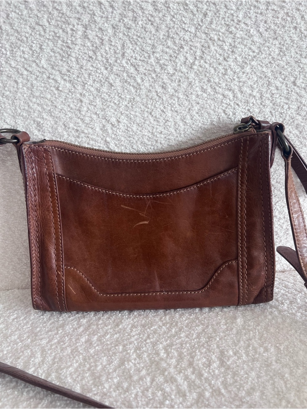 Frye Melissa‎ Zip Crossbody Leather Brown Purse Bag - Picture 3 of 15